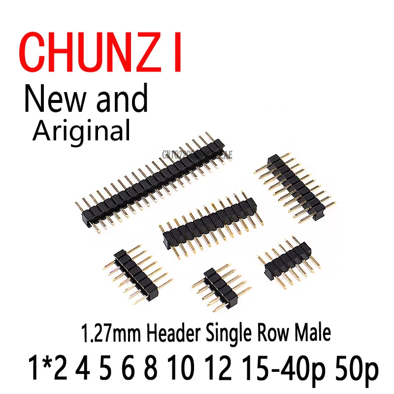 10Pcs 1.27mm Header Single Row Male Breakaway PCB Board  Connector Pinheader For Arduino 1*2/4/5/6/8/10/12/15-40p 50p