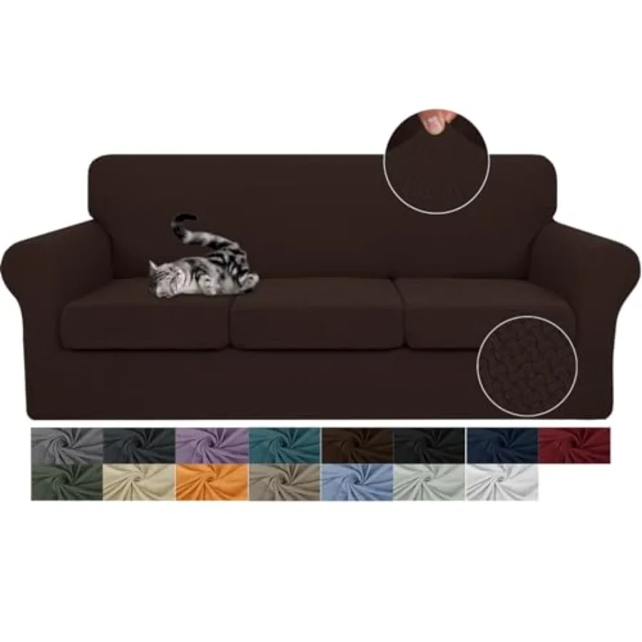 

4 Pieces Couch Covers for 3 Cushion Couch Stretch Sofa Slipcover with 3 Seat Cushion Covers Thick Fitted Couch Cover for Pet Do