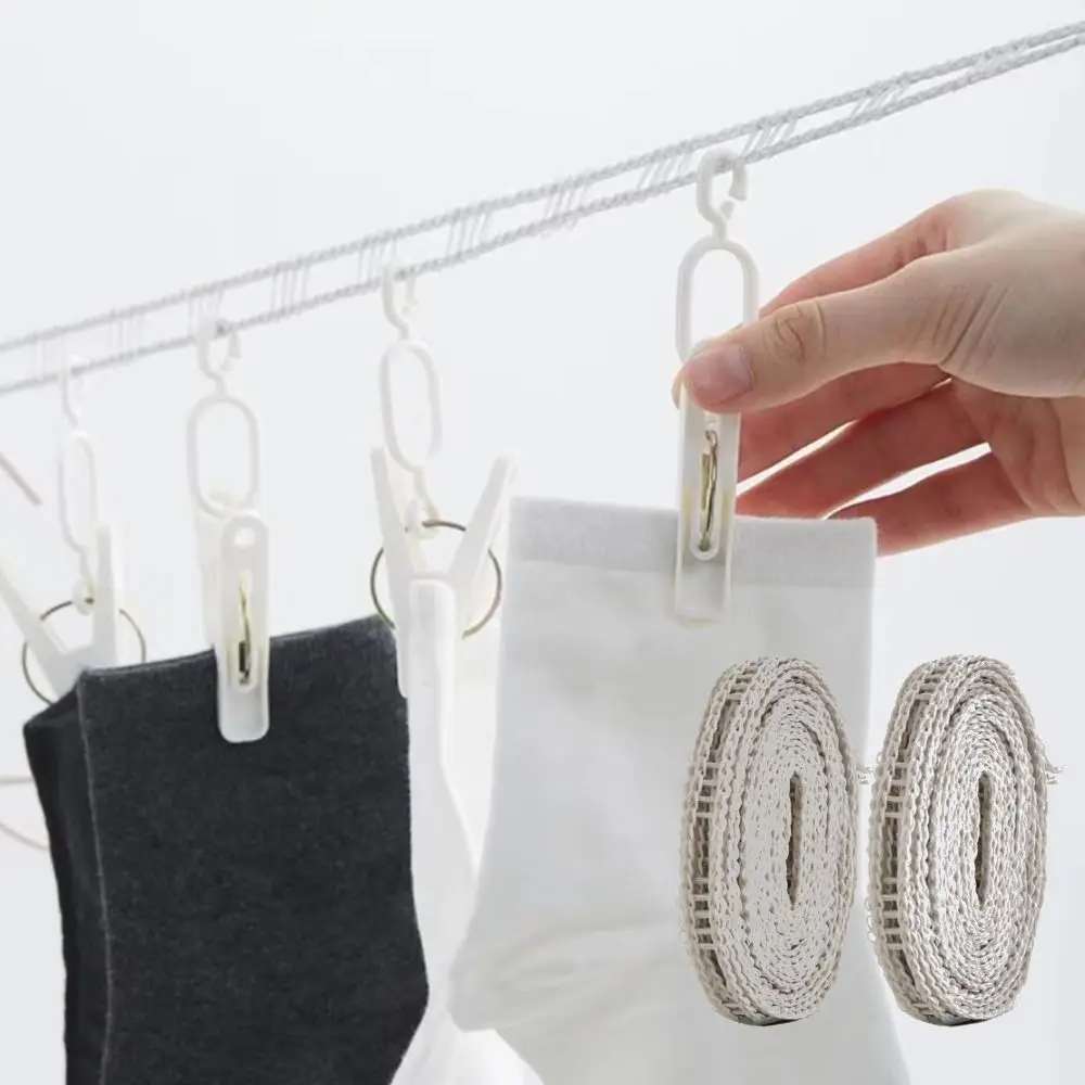 2PCS Portable Windproof Clothesline Space-Saving with Hooks Camping Hanger Rope Adjustable Length Car Clothes Hanger Hiking