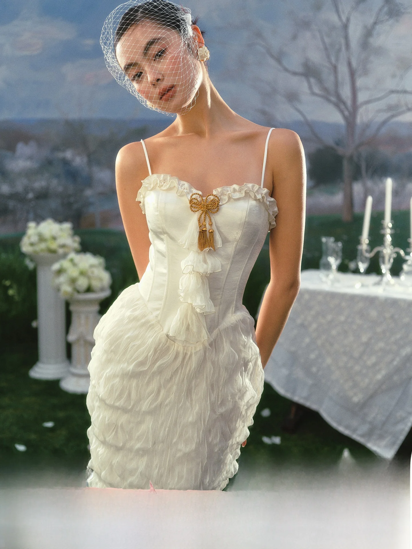 

White Fibone Skirt Dr Vintage Morning Robe Wedding Dr Women's Faion French Sle Slim Fit Heart Collar No Sve