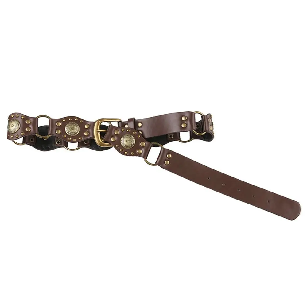 Fashion Grommet PU Leather Waist Belt Gothic Steampunk Vintage Rivet Waist Cinch Belt Y2k Wide Waistband Female Jeans