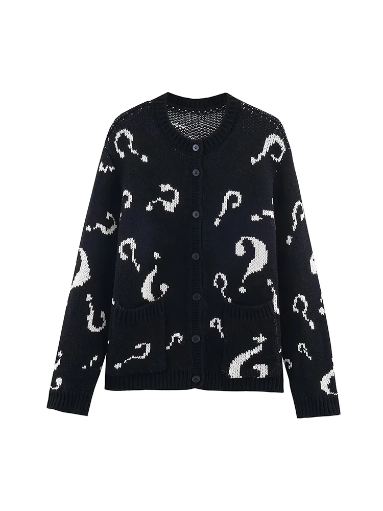 

Новая женская мода в европейском стиле, универсальный, элегантный, повседневный жаккардовый вязаный свитер с круглым вырезом, кардиган, пальто