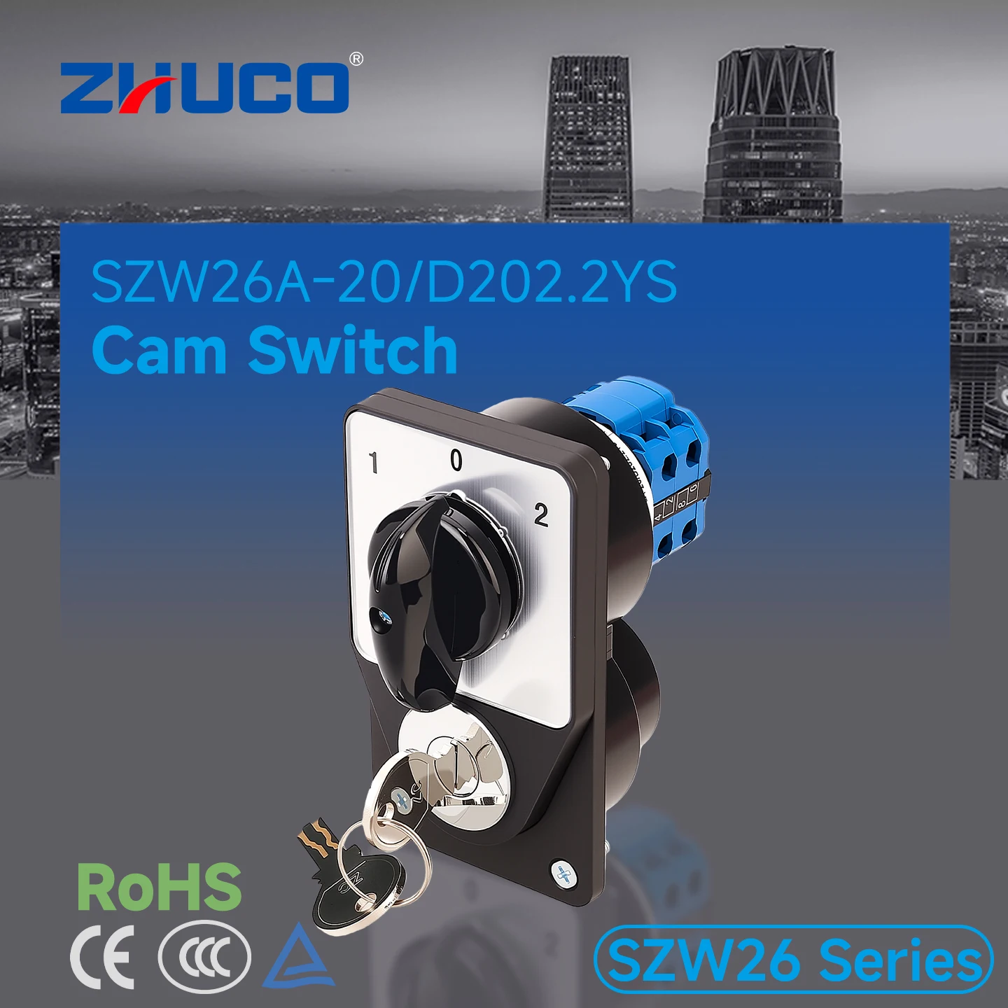 Zhuco 2/3 Position Selector Switch 20A 690V, 8-Terminal Universal Rotary Cam Selector with Locking Switch, Suitable for Distribution Cabinets, Machine Tools, Industrial Panels (Szw26A-20/Ys, on Off On, on Off, on on)