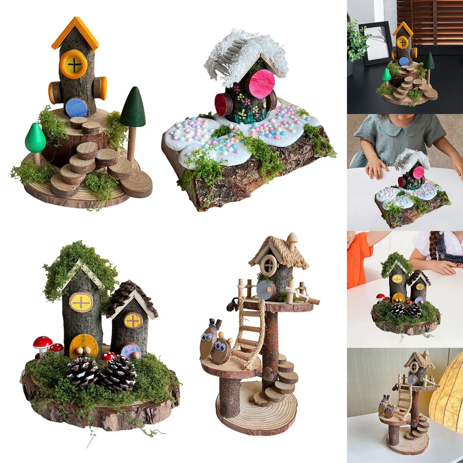 Houtknutselsets voor kinderen Houtbewerking Bouwpakket Miniatuur Houten Huis Home Decor Miniatuur Tuin Decor Kleuterschool Knutselset