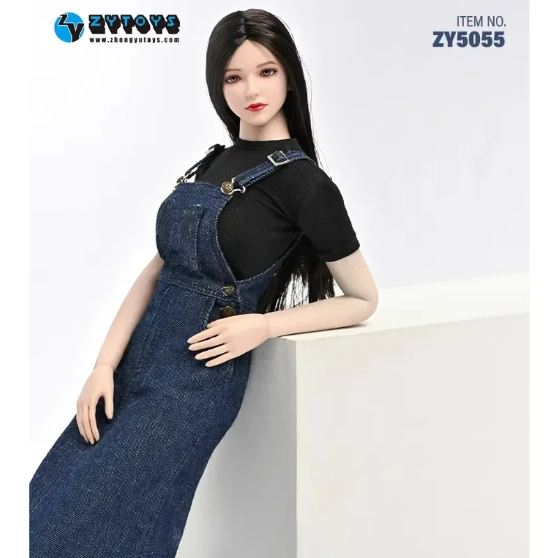 1/6 Scale Denim Sling Suspender Dress Black T-shirt Set Clothes Outfit Model for 12