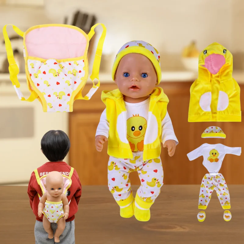 Suitable for 17-18 inch yellow duck five piece set, yellow duck backpack with adjustable 12-18 inch toy accessories backpack