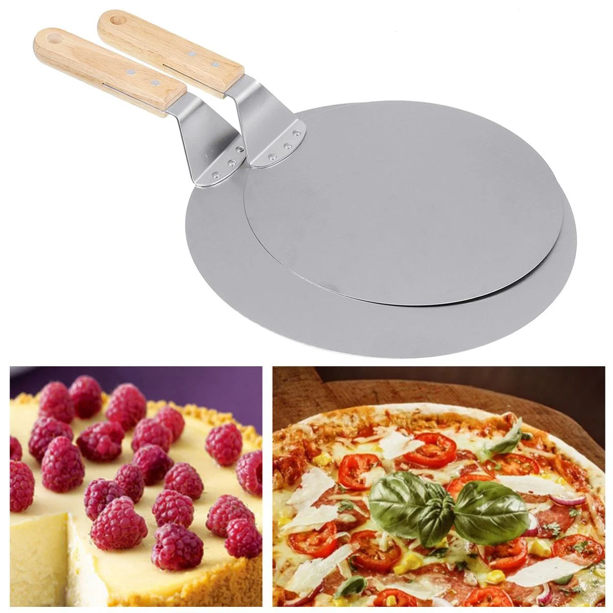 Pala Per Pizza Rotonda In Acciaio Inox 10 Pollici Con Manico In Legno - Spatola Per Pane E Torte, 43,5 Cm