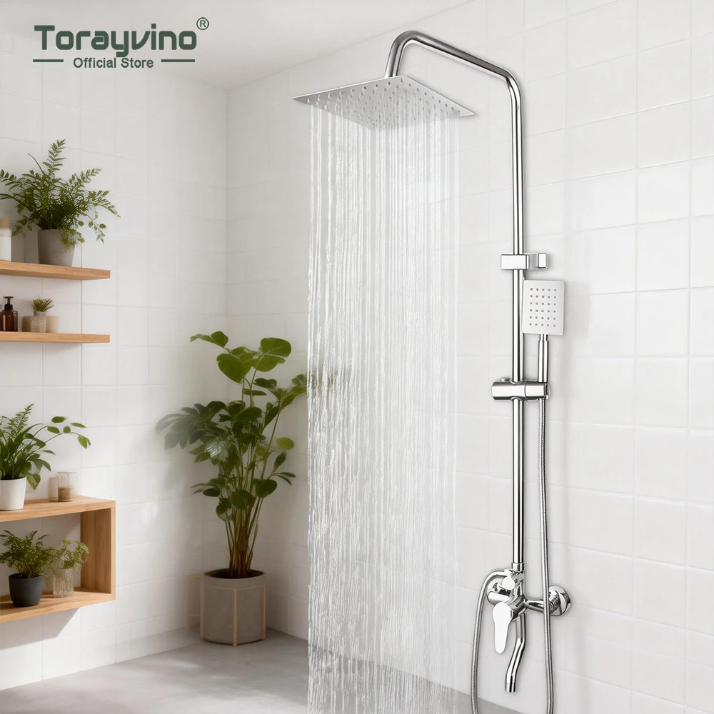 

Torayvino Shower Chuveiros Modernos Para Banheiro Shower System Set Wall Mount Chrome Ducha 8 Inch Rainfall Showers Heads Duchas