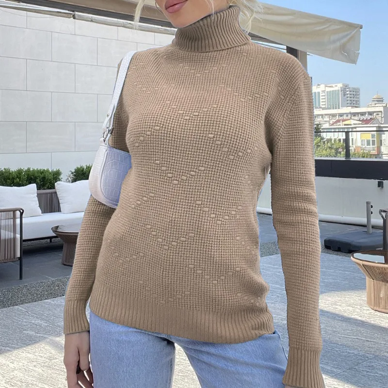 Women's Autumn Winter Turtleneck Pullover Screw Thread Solid Paisley Long Sleeve Sweater Casual Vintage Undershirt Warm Tops