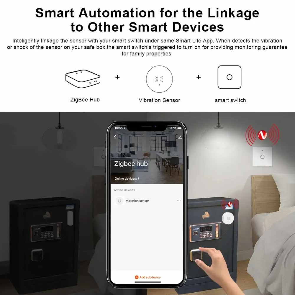 Czujnik wibracji Zigbe Czujnik wykrywania Tuya Smart Life Powiadomienie z aplikacją w czasie rzeczywistym Rejestracja alarmu wstrząsowego