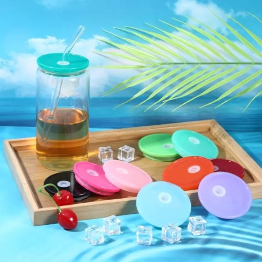 10 Pcs Acrylic Lids for 16 oz/20 oz Glass Cups Reusable Plastic Replacement Bamboo Lids for Coffee Mugs Beer Can Glasses Colorf