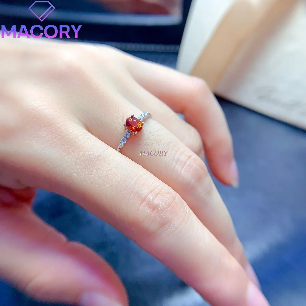 925 Sterling Silver Natural Mandarin Garnet Ring Simple Design Classic  for Work or Valentine's Day Gift Anniversary gift