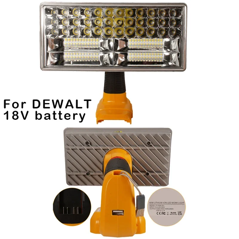 Work light 9 inch 40w For dewalt tool light indoor and outdoor light Led light For DEWALT 18V lithium ion battery DCB201 DCB200