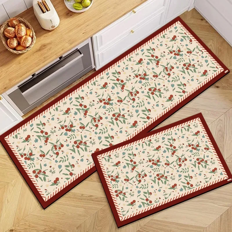 Tulip Printed Red Mushroom PVC Leather Rug Waterproof Oil-proof Stain-resistant Kitchen Carpet Large Area Non-slip Floor Mats 러그
