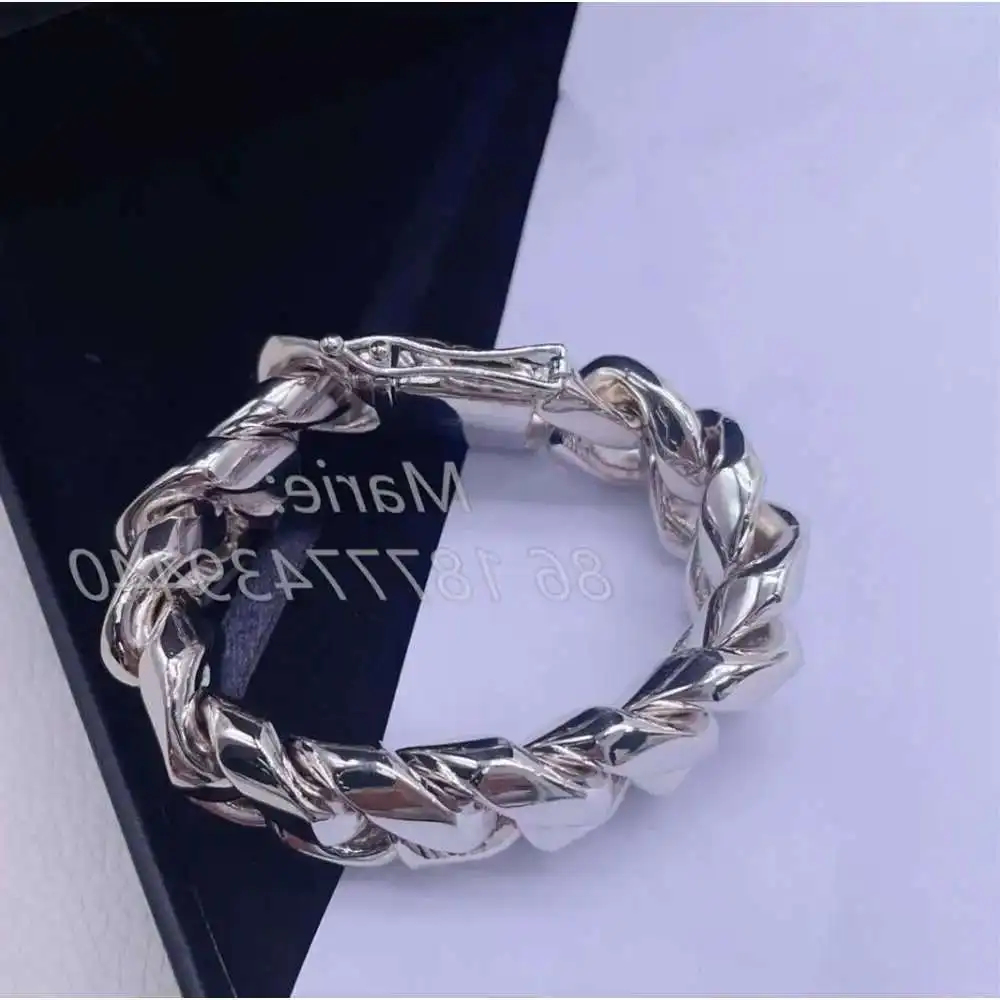 

Hip Hop Jewelry Fashion Style Luxury and Heavy Bracelet Hand Make Cuban Bracelet Miami Cuban Link Chain 999 Silver