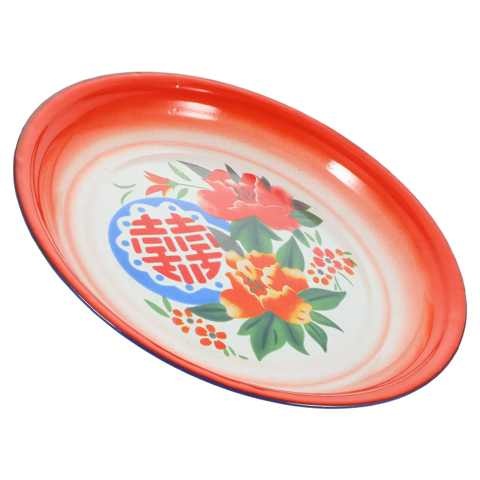 

Retro Enamel Plate Chinese Style Thickened Smooth Edge Fruit Vegetable Snack Serving Dish Kitchen Supply Household Bakery Cafe