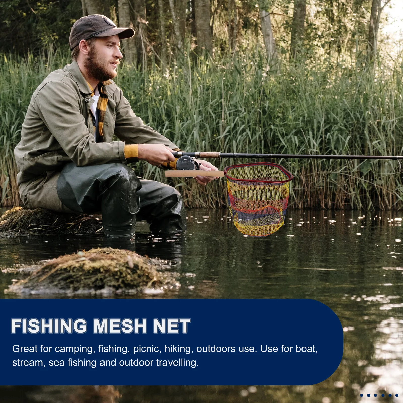 

Deepened Colored Stripe Fish Net Head Large Capacity Fine Mesh Fishing Landing Tool For Freshwater Saltwater Shrimp