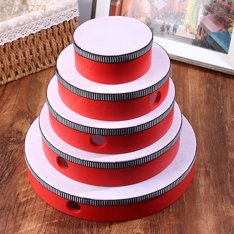 Red Kids Wooden Hand Drum Music Percussion Instrument Handheld Educational Toy for Children