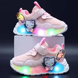 Girls LED Shoes Hello Kitty Shoes Sanrio Tide Children Luminous Shoes Kids Tennis Shoes Fashion Kawaii Kitty Cat Sport Shoes