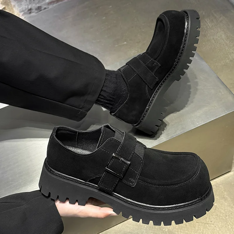 Men's Cow Suede Leather Shoes Retro Tooling Work Sneakers Trendy Big Toe Belt Buckle Outdoor Casual Shoes for Men Zapatos Hombre