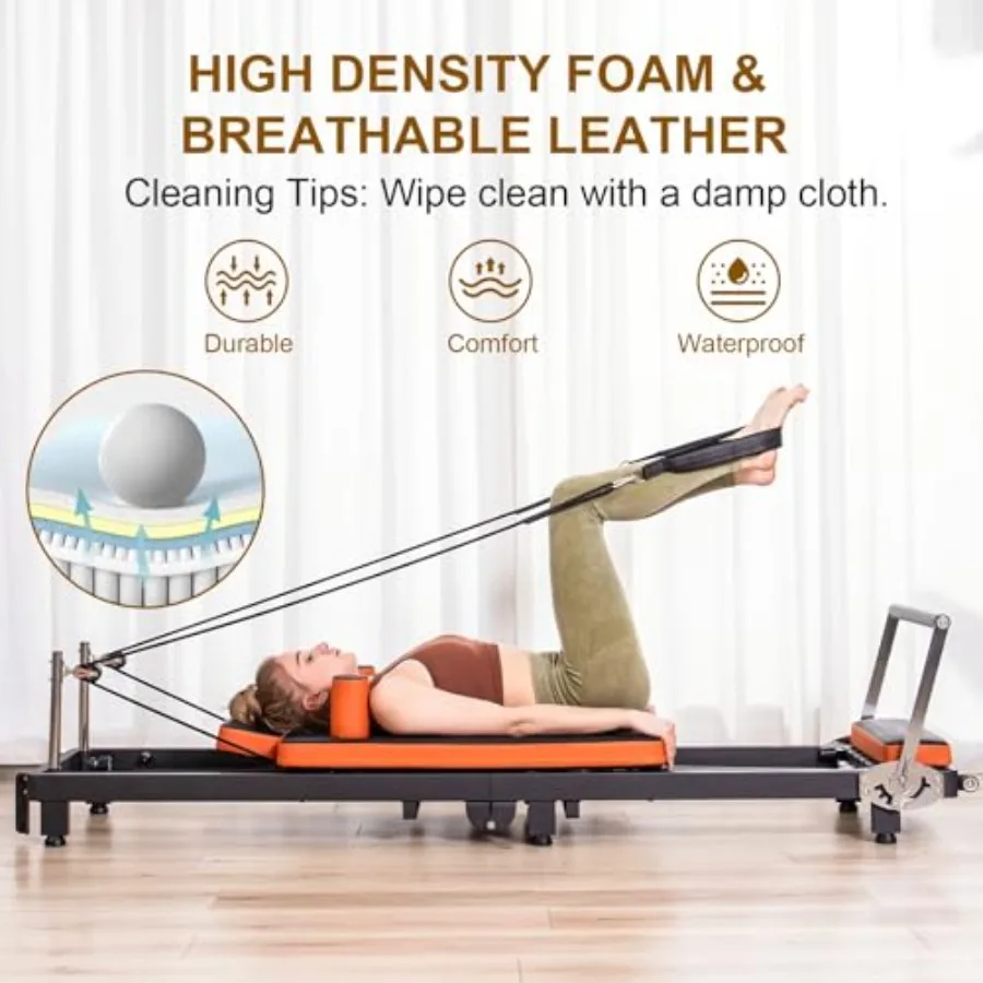 Foldable Pilates Reformer for Home and Gym Use Wooden Frame with 4 Springs 5 Resistance Cords Suitable for Beginners and Advanc view 2