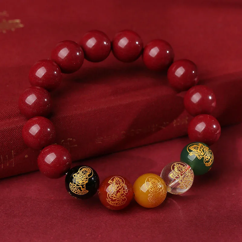 Raw ore purple gold sand five-way God of Wealth bracelet men's and women's natural cinnabar raw ore Buddha beads