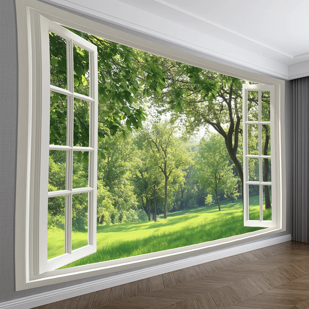 1pc quiet beautiful park forest window landscape background cloth living room bedroom office, party decoration tapestry
