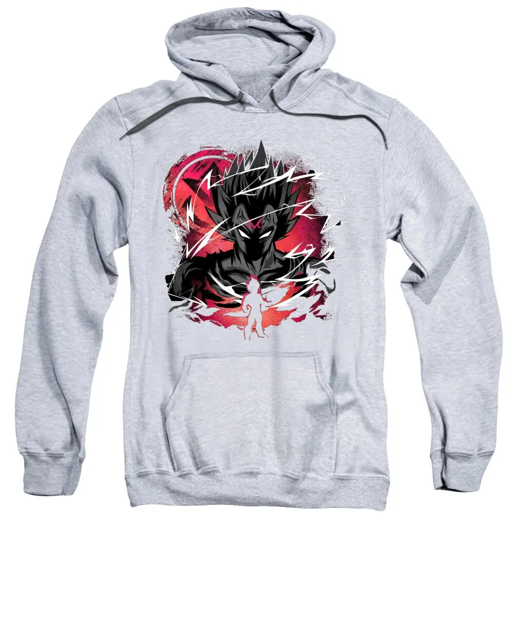 سترة بغطاء للرأس من Dragon Ball مع طباعة صورة ظلية، حبر أحمر وأسود، تأثير البرق، ملابس شارع أنيمي للبالغين والأطفال