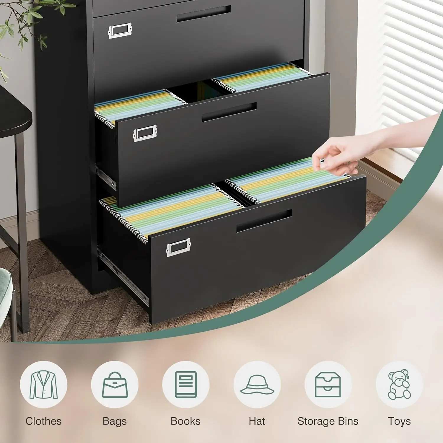File Cabinets,4 Drawer Metal Lateral Filing Organization Storage Cabinets with Lock,Home Office for Hanging Files Letter