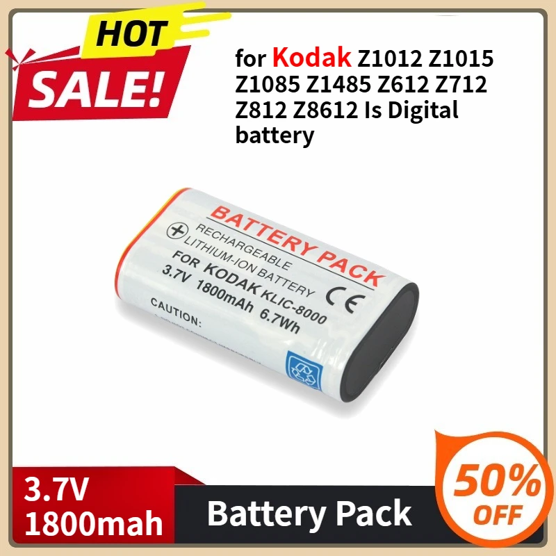 

KLIC-8000 Camera Battery for Kodak Z1012 Z1015 Z1085 Z1485 Z612 Z712 Z812 Z8612 Is Digital 3.7V 1800mAh Rechargeable Battery