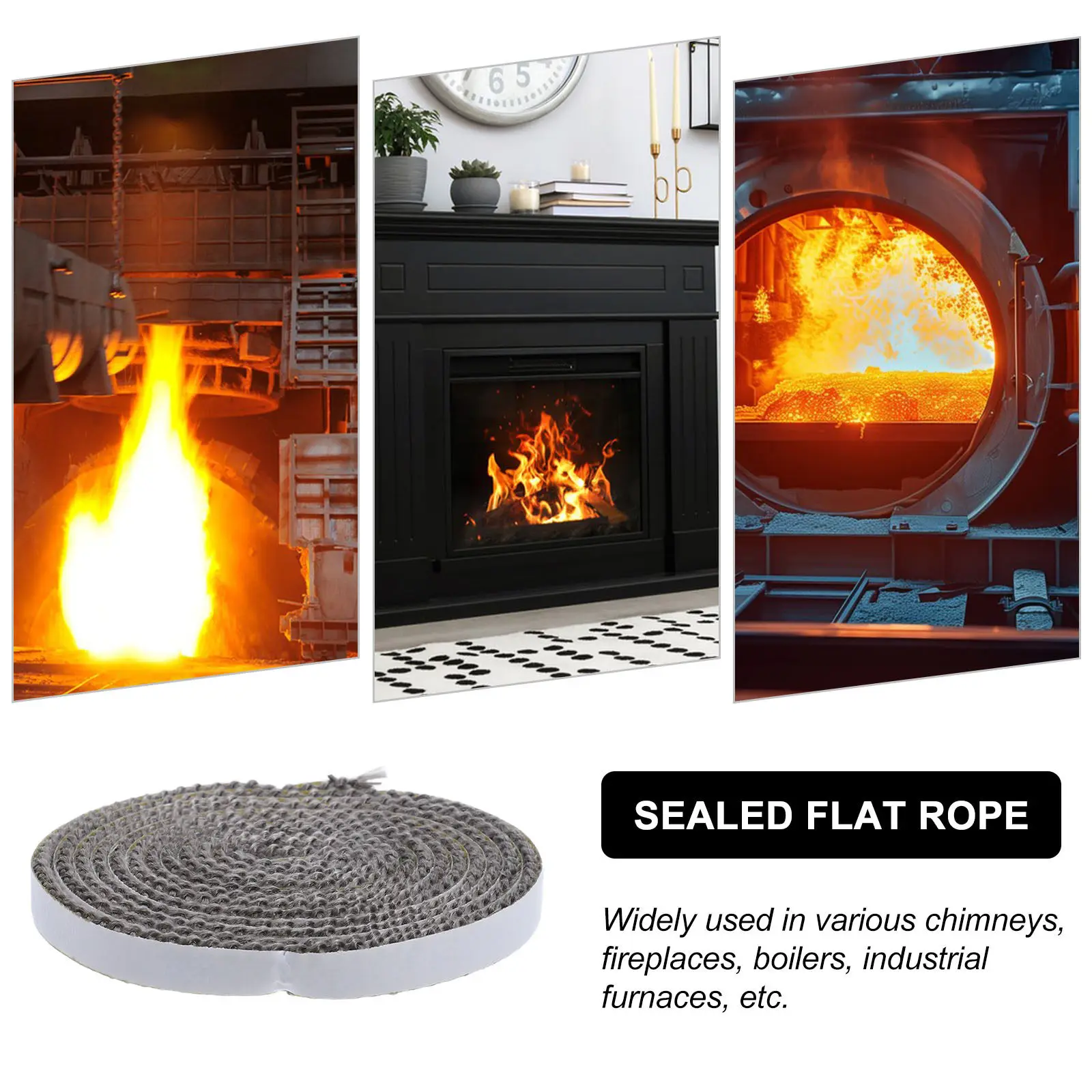 Flat Stove Rope Self Adhesive Fireproof Fiberglass Seal Tape for Wood Stove Door Fireplace Sealing Insulation Heat Loss