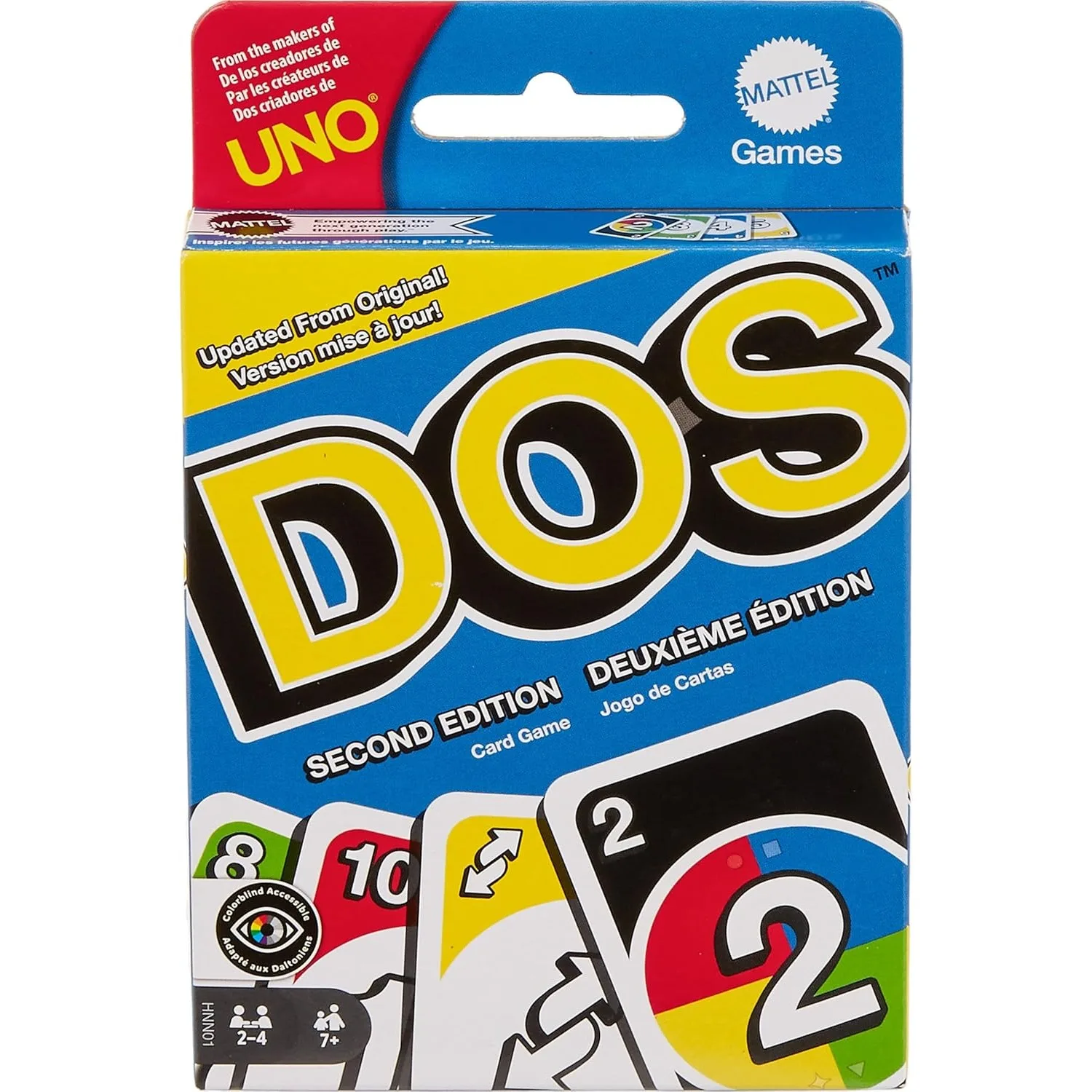 Juego de Cartas UNO DOS Original 2026 de Mattel, Segunda Edición, Juego de Cartas Familiar con Nuevas Reglas para Niños y Adultos, Cartas UNO HNN01