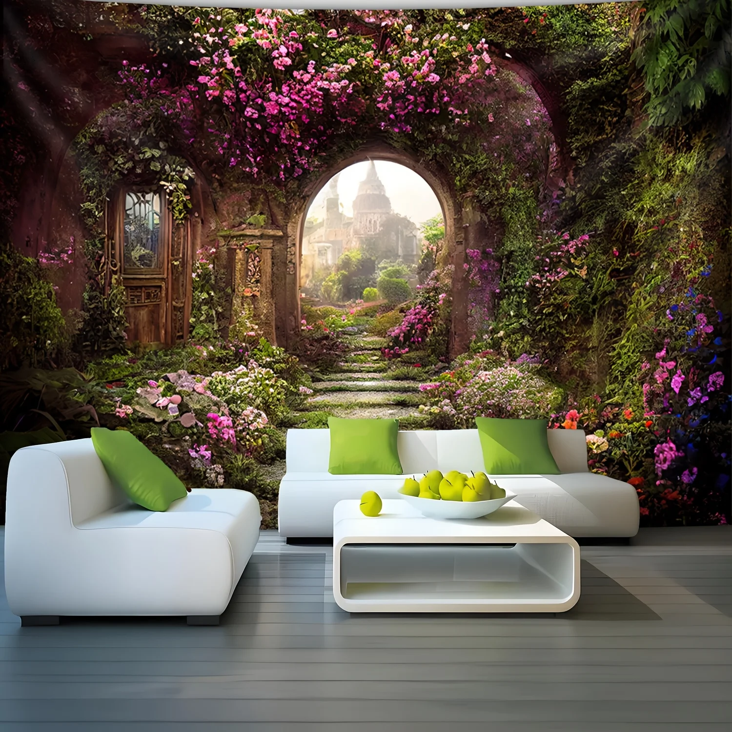 [1pc Ultra Large Polyester Tapestry] 1pc Ultra Large Size Polyester Flower Garden Arch Landscape Photo Background Cloth Wall Han