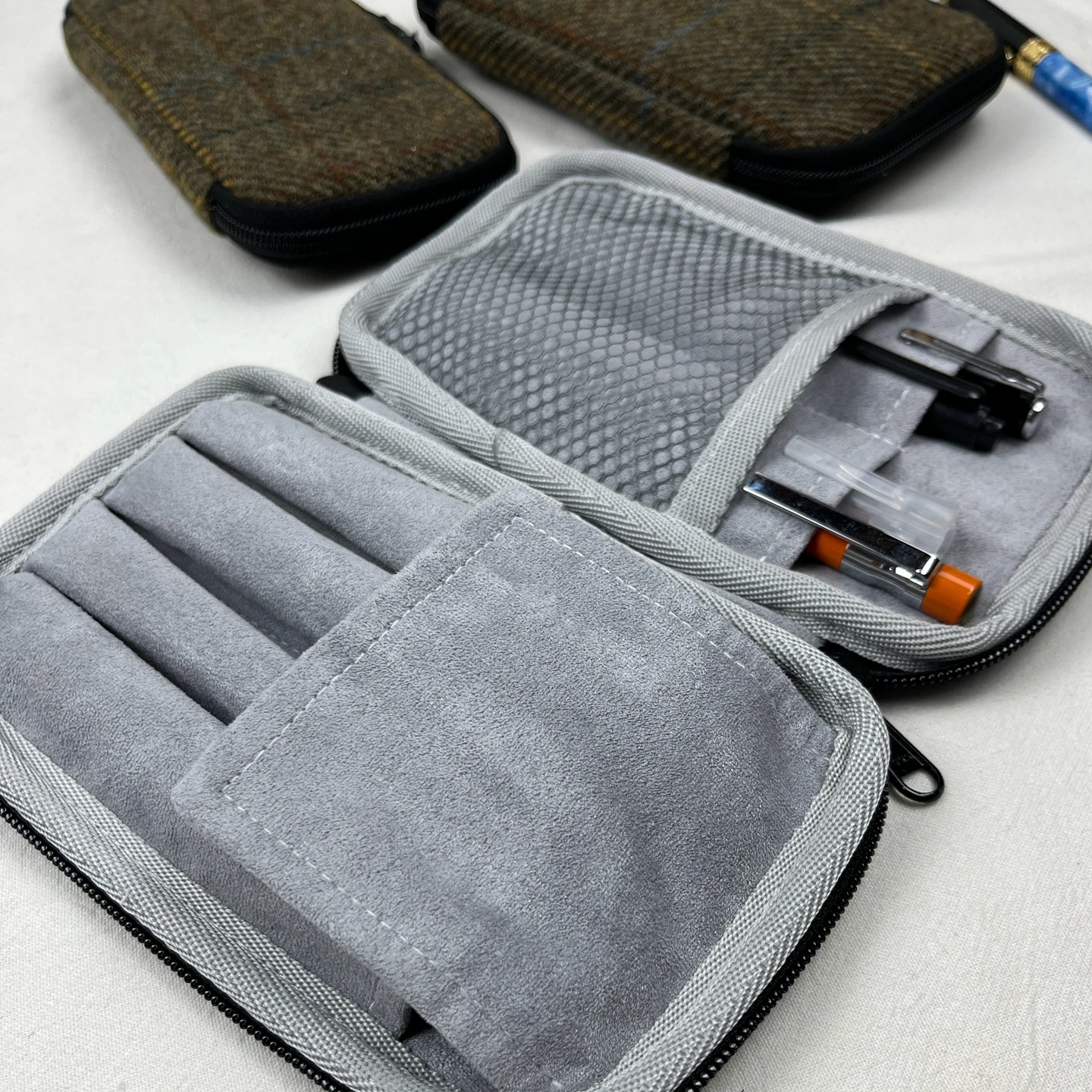 

High-quality Houndstooth Wool Pen Case, Stationery Storage Bag, Dark Gray Flannel Lined Pencil Pouch, Original Handmade