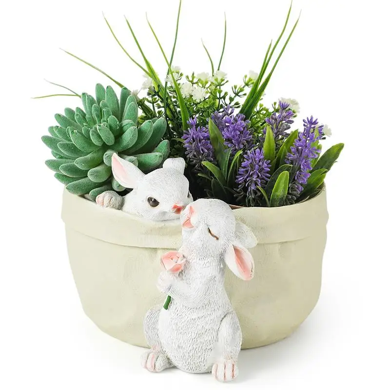 Rabbit Flower Pot Succulent Planter With A Hole At Bottom Decor Resin Painted Bunny Flower Pot Cartoon Planter Large Pen Holder