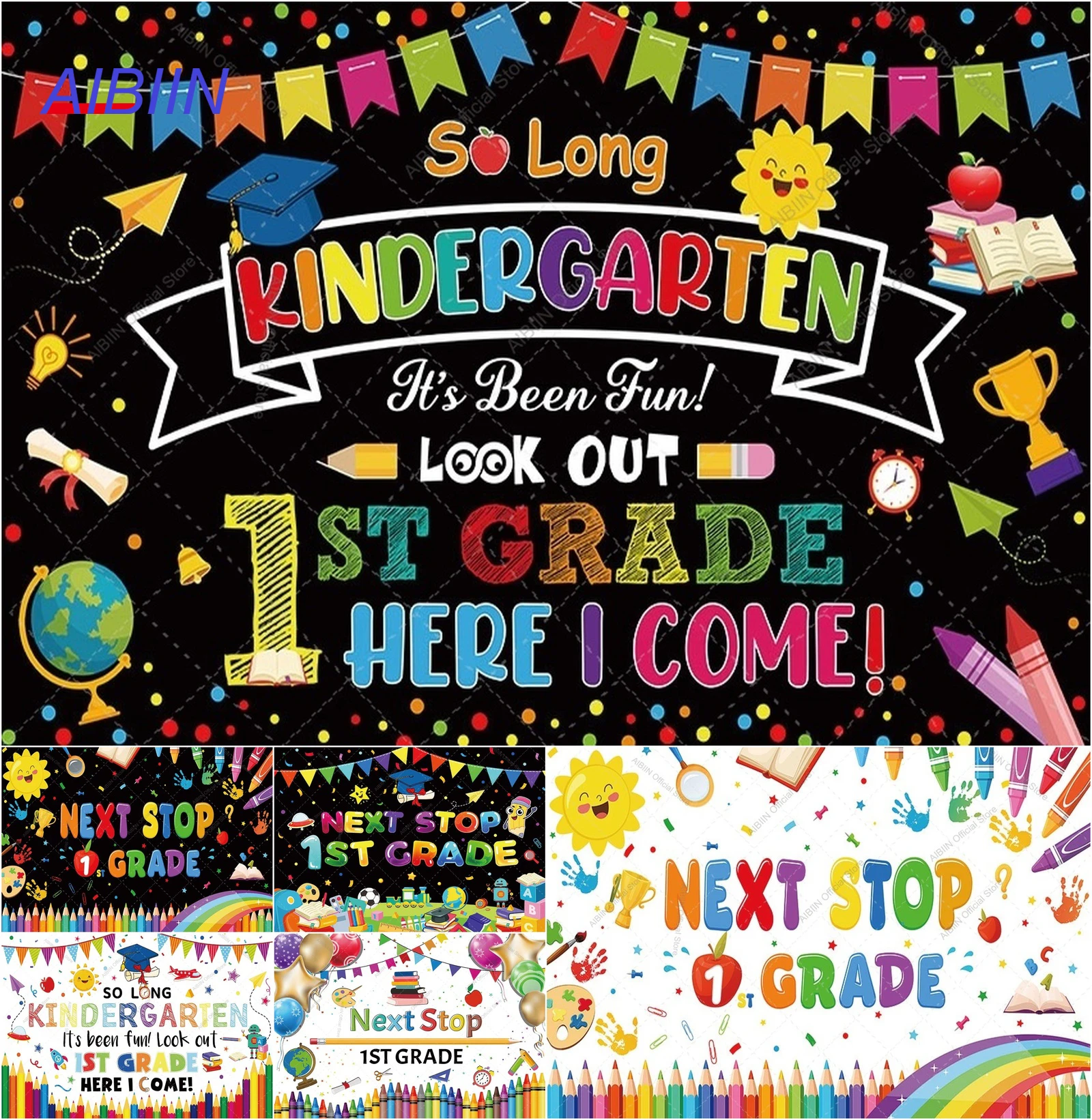 Nächste Haltestelle 1. Klasse Hintergrund „So Long Kindergarten“ Abschlussfeier Fotohintergrund Erster Schultag Kinder Klassenzimmer Party Deko