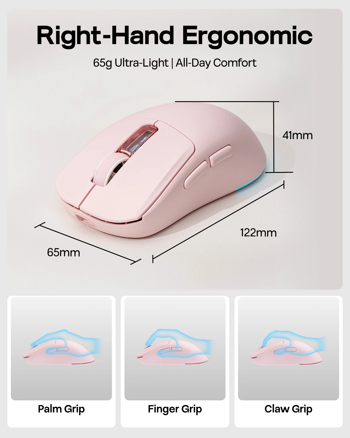 Bezprzewodowa mysz gamingowa EPOMAKER NEX Lite z możliwością podłączenia przez kabel/Bluetooth/2.4Ghz, ergonomiczna mysz z czujnikiem PAW3311 i podwójnym ekranem dla PC/Mac/Linux — zdjęcie produktu 4