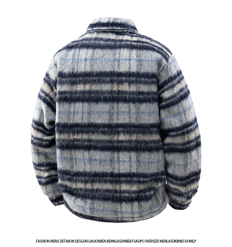 Men's Casual Retro Jacket Autumn New Color-block Fashion Student Check Print Outdoor Travel Lapel Coat Couples Woolen Jacket