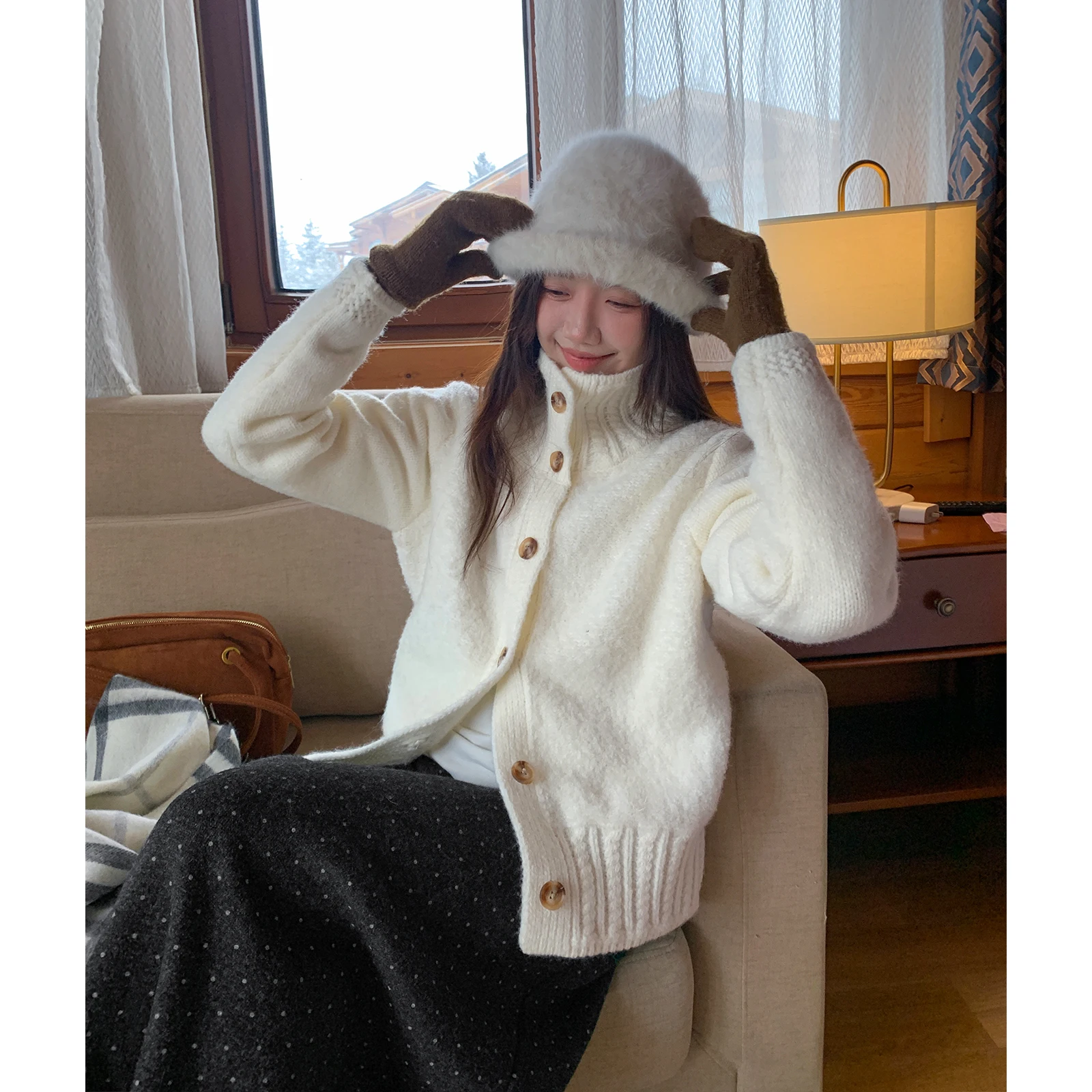 

Ssilyon Thi Woolen Sweater Coat Women's Lazy Sle Heavyweight Double Tead Knitted Outerwear Korean Straight Cut Spring A...