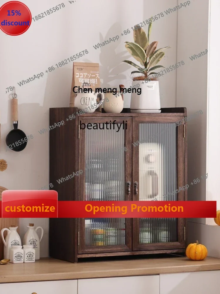 

B7304 ss Kitchen Cupboard Household Solid Wood Storage Cabinet Storage Cabinet Sideboard Cabinet Multifunctional Glass Tea Cabin