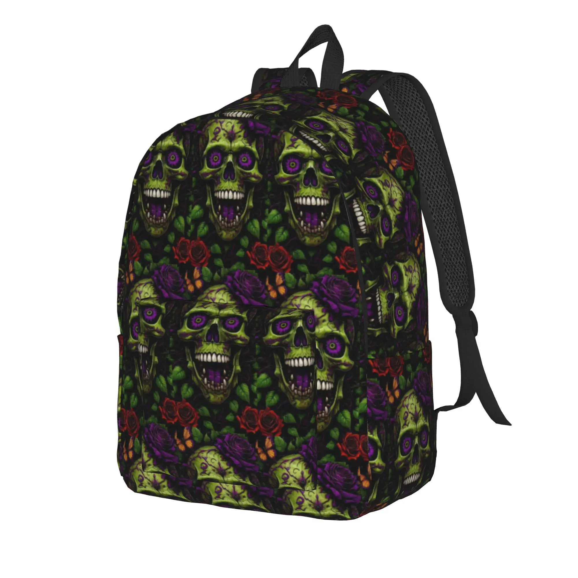 Horror Green Glowing Skull Art Backpack  Daily Backpacks Women High Quality Breathable School Bags Fun Rucksack