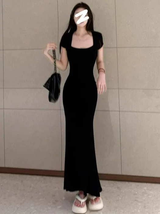 Estate New Sle Colletto quadrato ort Sve Gonna lunga da donna slim fit sexy Body ape ow Fi Tail Gonna avvolgente a vita alta...