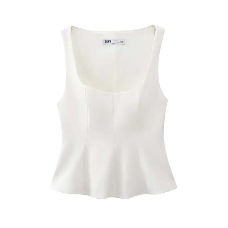 Women's Sleeveless Square Neck Peplum Top – Flared Ruffle Hem, Black & White Options, Casual Summer Top for Daily Outings