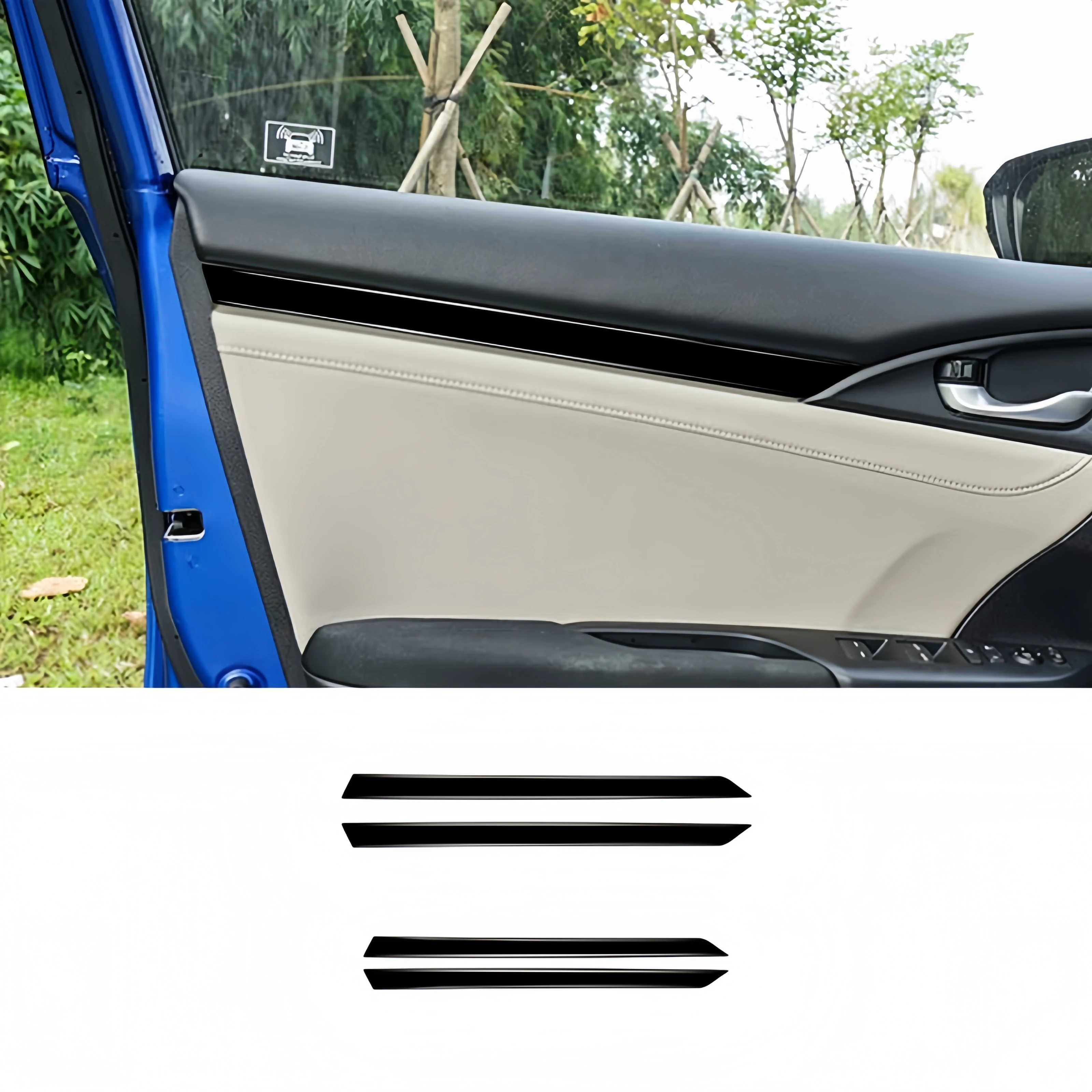 

For Honda Civic 10th Gen 2016-2019 Piano Black Car Inner Door Panel Strips Trim Cover Decoration Stickers Interior Accessories