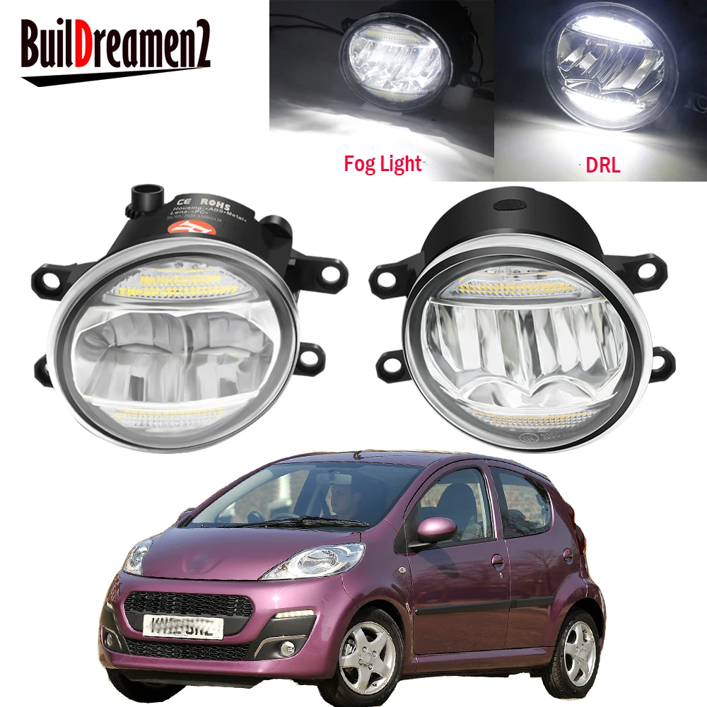 2 X Car Right + Left Fog Light Assembly  For Peugeot 107 (PM_, PN_) Hatchback 2005-2014 30W LED Fog Daytime Running Lamp DRL H11