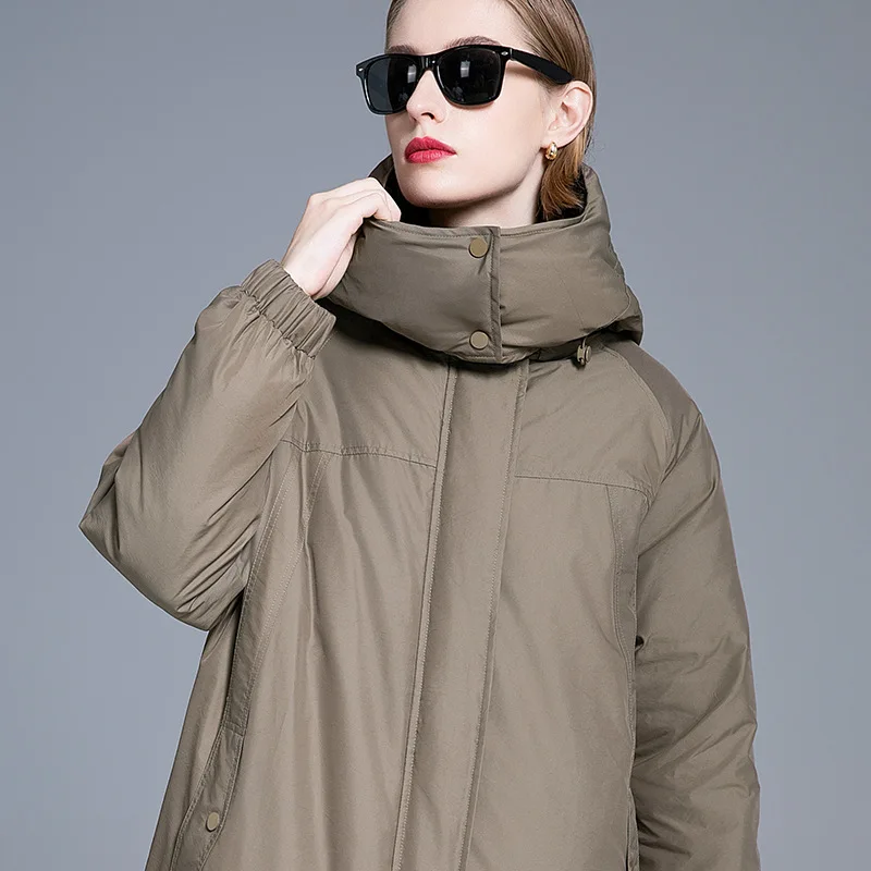 Luxury High Quality 90% White Duck Down Loose-fit Long Hooded Down Jacket for Women New Winter Windproof Warm Coat Trendy New
