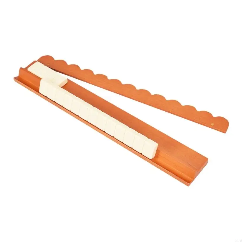   Multiuse 17inch Wooden Mahjong Rack with Pusher And Wavy Pattern For Enhanced Mahjong Gaming Tile Organizing