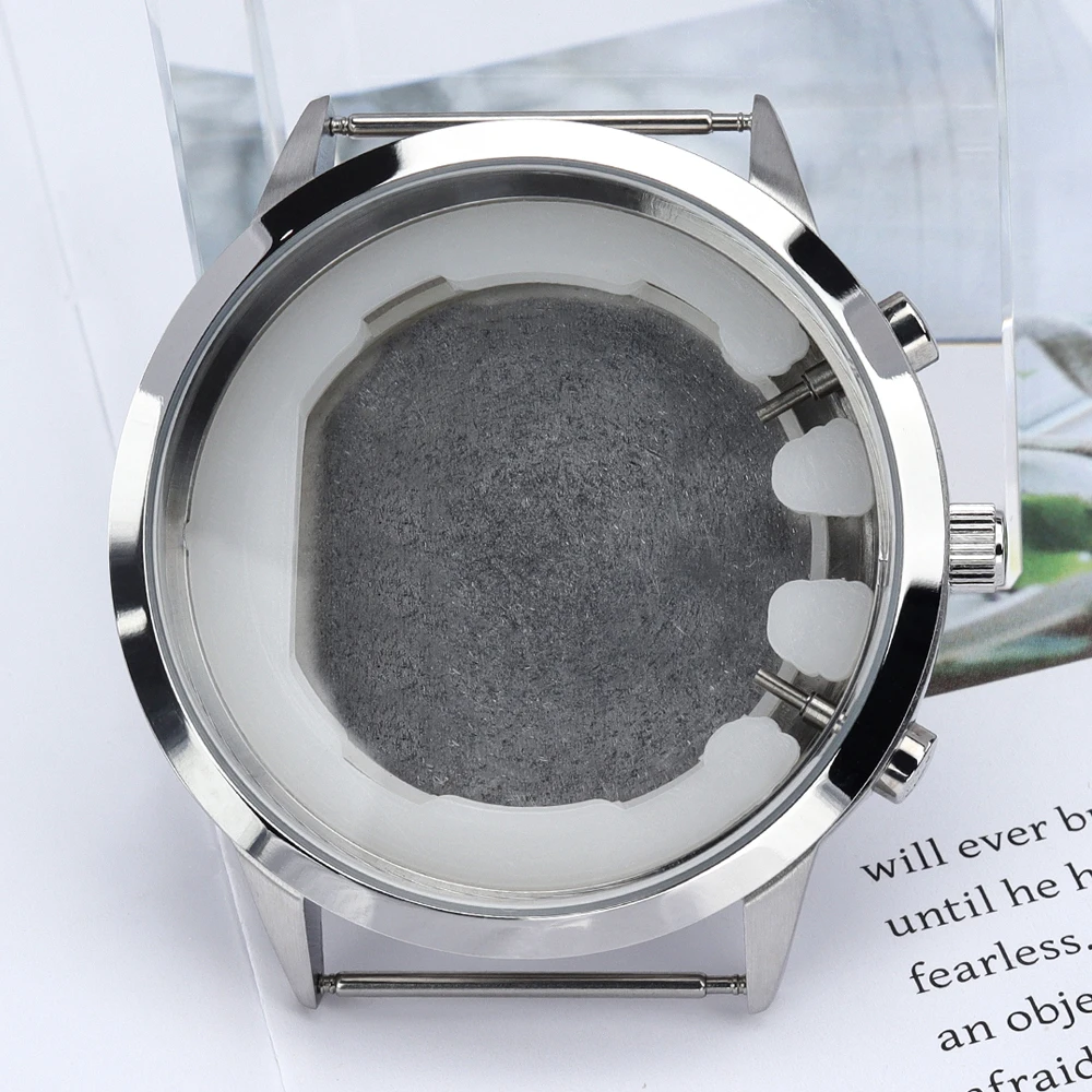 

46.8mm Men's Watch Cases Silver Accessories Stainless Steel Solid Bottom Cover For VD53 Quartz Movement 41mmDial DIY Watch Parts