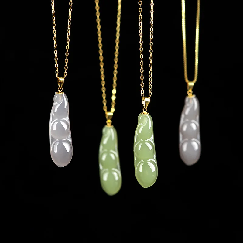 Natural Hotan Jade Old Material Handmade String Beans Fudou Pendant Genuine Gold Jade Inlaid Necklace Pendant for Men and Women