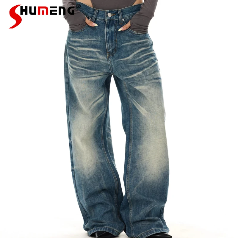 

Модные прямые широкие джинсы унисекс для мужчин и женщин, весна 2026, трендовые стильные джинсовые брюки с декоративными карманами